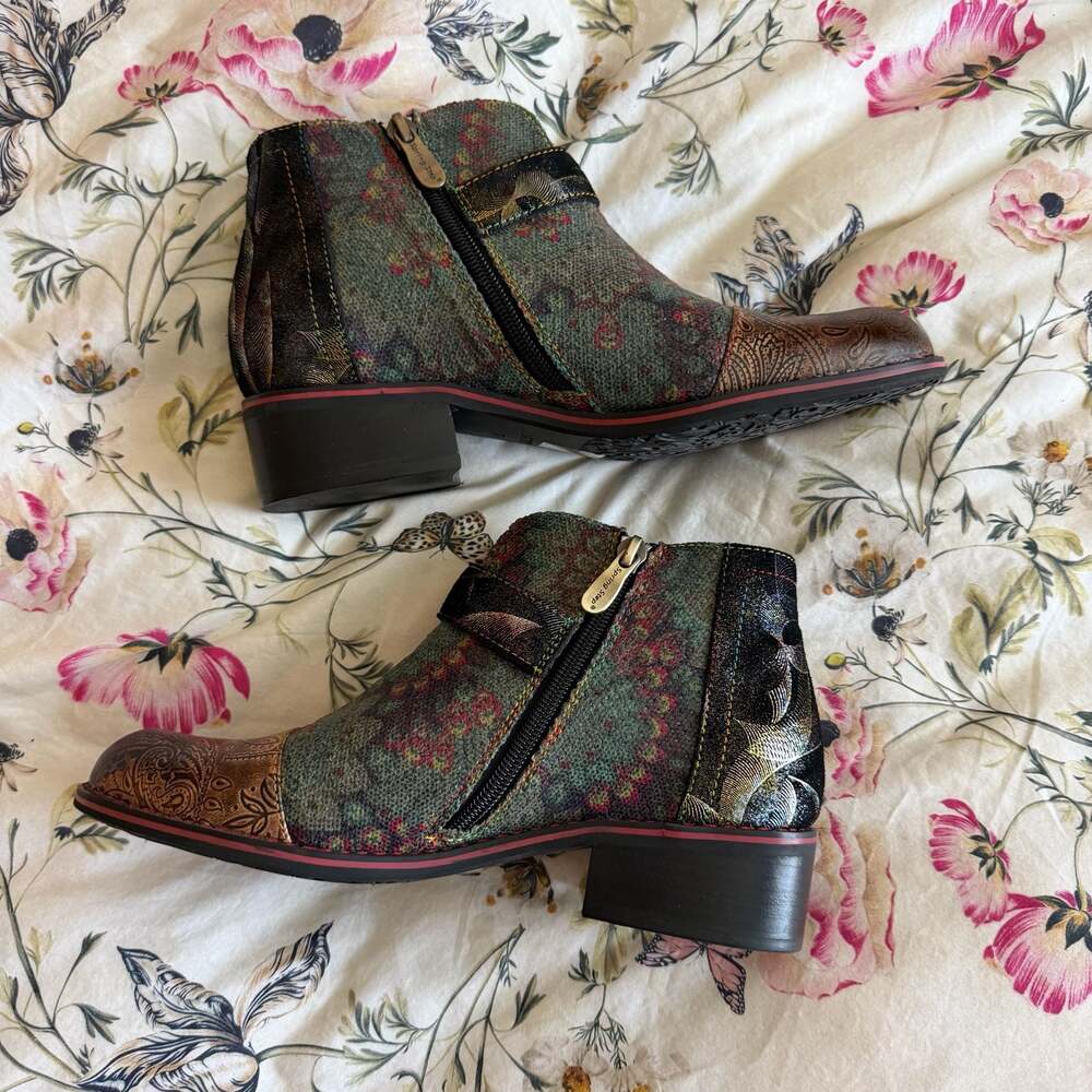 Spring Step L'Artiste Georgiana-Scope Olive Multi Leather Ankle Booties - Picture 3 of 6